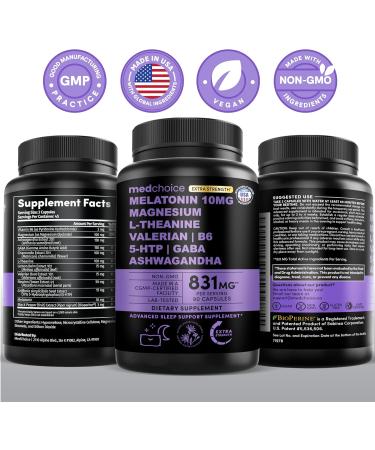 12-in-1 Melatonin Sleep Extra Strength Capsules - 10mg Melatonin Extra Strength with Magnesium and Balanced Blend of Ashwagandha GABA Chamomile Extract L-Theanine & Valerian Root 10:1 Extract 90ct 90 Count (Pack of 1) - Buy Online on GoSupps.com