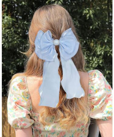 Silky Satin Big Bow Hair Barrette Set - 3PCS Champagne/Blue/Black Hair Clips for Women and Girls - Buy Online on GoSupps.com