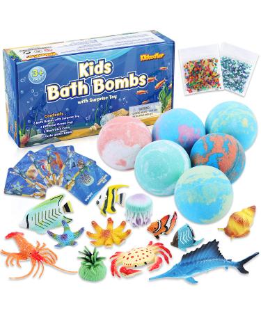 2023 Bath Bombs for Kids with Surprise Toys Inside - 6 Handmade Fizzier Bath Bombs with 12 Funny Ocean Toys and Water Beads, Natural and Organic Bath Fizz Balls Kit Birthday Gift for Girls Boys