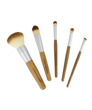 Bamboo Naturals Makeup Brushes  Natural Bamboo Handles  Includes Five Brushes: Powder Foundation Brush  Liquid Foundation Brush  Eyeshadow Brush  Smudge Brush  Angled Eyeliner Brush  11 x 1.3 x 7