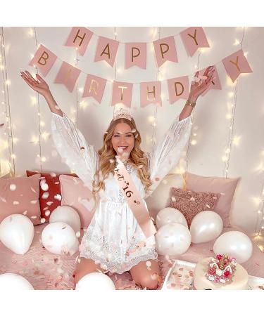 Vovii 16th Birthday Sash and Tiara Set - Rose Gold Princess Crown Hair Accessories for Women - Ideal 16th Birthday Decorations and Gifts for Her - Happy Birthday Party Favors - Buy Online on GoSupps.com