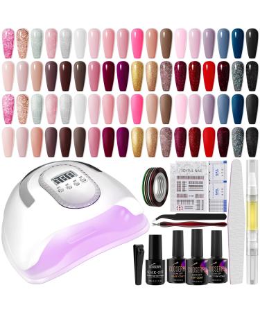 Cooserry 48pcs Gel Nail Polish Kit with UV Light  36 Colors Gel Polish with 48W Nail Lamp for All Seasons Nude Pink Glitter Soak off Nail Polish Set with Glossy & Matte Base Top Coat  Nails French Art Design Manicure Too...