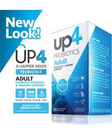UP4 Adult Probiotic Supplement - 15 Billion CFU, Digestive & Immune Support, Non-GMO, Vegan - 30 Veg Capsules - Buy Online on GoSupps.com