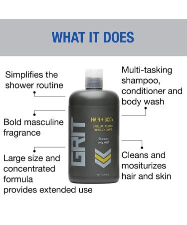 GREAT CLIPS GRIT Hair & Body 16.9oz | 3-in-1 Shampoo, Conditioner & Body Wash for Men | Hydrating Hair & Skin Cleanser - Buy Online on GoSupps.com