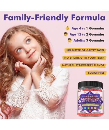 Magnesium Glycinate Gummies for Kids 4+ & Adults- Magnesium Glycinate 150/300 mg for Natural Sleep Relaxation & Calm Support Melatonin Free Sugar Free Strawberry Flavor 60 Ct 60 Count (Pack of 1) - Buy Online on GoSupps.com