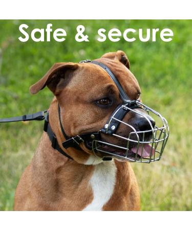Bronzedog Pitbull Muzzle | Adjustable Wire Basket Mask with Leather Straps for Large Dogs - Graphite Metal - Buy Online on GoSupps.com