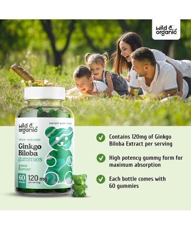 Wild Organic Ginkgo Biloba Gummies - Brain & Mental Support Supplement for Mood, Focus, Energy & Blood Circulation - Vegan Non-GMO - 60 Chews - Buy Online on GoSupps.com