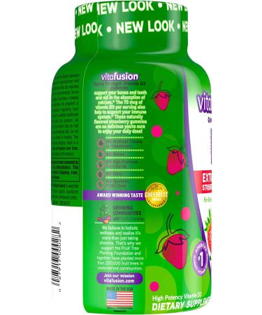 VitaFusion Extra Strength D3 Gummies - 75 mcg Bone & Immune Support, Natural Strawberry Flavor, 120 Count - Buy Online on GoSupps.com