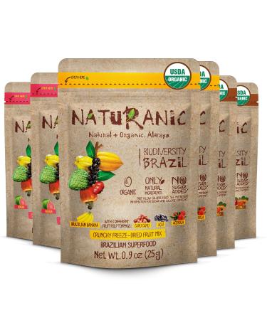 Naturanic Freeze Dried Fruit No Sugar Added -Organic & Natural Crunchy Freeze Dried Snacks -100% Natural Ingredients -Gluten Free, Vegan, Non-GMO, 0.9 Ounce/pack - Variety Pack of 6