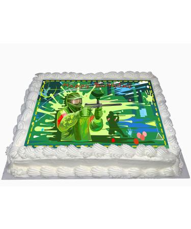 PAINTBALL PARTY HAPPY BIRTHDAY EDIBLE ICING LARGE COSTCO CAKE TOPPER