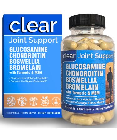 Glucosamine Chondroitin MSM with Turmeric 180 Capsules - Joint Supplements for Women & Men with Boswellia Quercetin Clear Joint Support Supplement for Flexibility Mobility Cartilage Repair