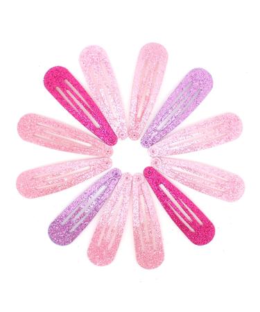 Topkids Accessories Snap Hair Clips Bendies Sleepies Girls Ladies Snap Clips Pink lilac fuchsia GLITTER hair clips (12x Glitter Hair Clips (B))