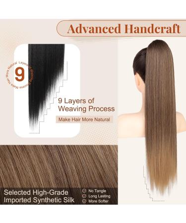 Flufymooz Ponytail Extension - 66 cm Straight & Curly Synthetic Horse Tail for Women | Chocolate to Light Brown - Buy Online on GoSupps.com
