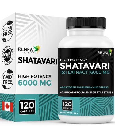 Renew Actives Shatavari Capsules Natural Adaptogen for Energy Vitality & Endurance Promotes Wellness & Resilience with Ayurvedic Herbs Organic Vegan Made in Canada 120 Capsules