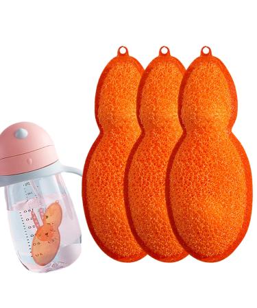 Bottle Cleaning Sponge Beans-Shaped Bottle Cleaning Sponge 3 Bottle Reusable Sponge Kids Bottle Cleaning Set Bottle Scrubber Cleaner Kids Bottle Cleaning Beans with 2 Aluminum Ceramic Balls Orange