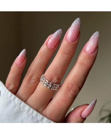Glitter Ombre Pink Press on Almond Nails - 24 Pcs Medium Acrylic Fake Nails for Women | Stylish Glue-On Short Stiletto Tips - Buy Online on GoSupps.com