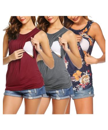 UNibelle Women's Maternity Nursing Top Breastfeeding Tank Top Tee Shirt Double Layer Sleeveless Pregnancy Shirt S-XXL XXL Pat3