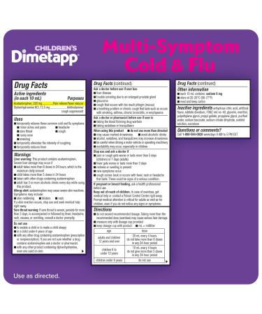 Children s Dimetapp Multi-Symptom Cold & Flu Medicine Antihistamine Cough Suppressant Relieves Fever Cough Sneezing Head & Body Ache Sore Throat Grape Flavor Alcohol-Free 4 FL OZ (Pack of 2) - Buy Online on GoSupps.com