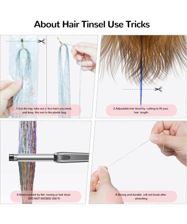 Hair Tinsel Kit with 47INCH 1200 Strands Heat Resistant Glitter Tinsel Hair Extension Sparkling Shinny Fairy Hair Accessories for Women Girls Kids Festival Party Dazzle (Silver) - Buy Online on GoSupps.com
