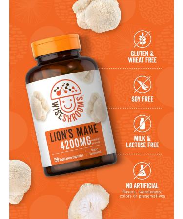 Carlyle Lions Mane Mushroom | 150 Capsules | with Bioperine Extract | Vegetarian Non-GMO Gluten Free | Wiseshrooms - Buy Online on GoSupps.com