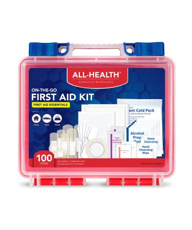 All Health First Aid Kit All Purpose, 100 Pieces + Traveling Case | On-The-Go Professional Kit Ideal For Travel, Work, School, Home, Car, Survival, Camping, Hiking, and More