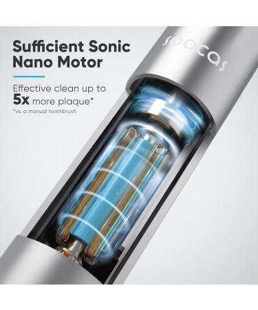 Soocas Spark Portable Electric Toothbrush - Silver | Compact Design, Powerful, Smart Timer, USB-C Rechargeable, Travel Case included - Buy Online on GoSupps.com