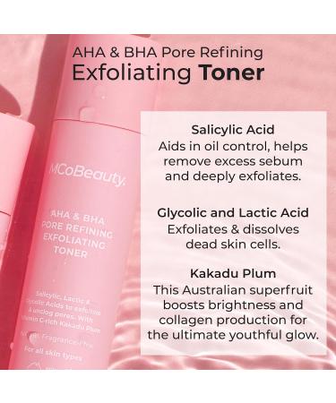 MCoBeauty AHA & BHA Pore Refining Exfoliating Toner | Blemish-Fighting Vegan Cruelty-Free Salicylic & Glycolic Acid - Buy Online on GoSupps.com
