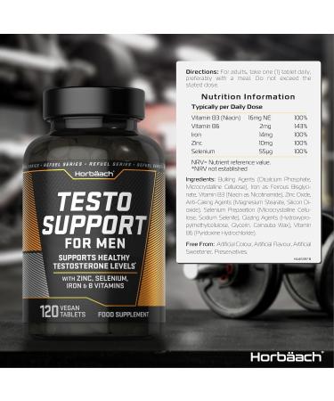 Male Hormone Tablets | 120 Count | Testosterone Supplement for Men | with Zinc Selenium Iron & B Vitamins | by Horbaach - Buy Online on GoSupps.com
