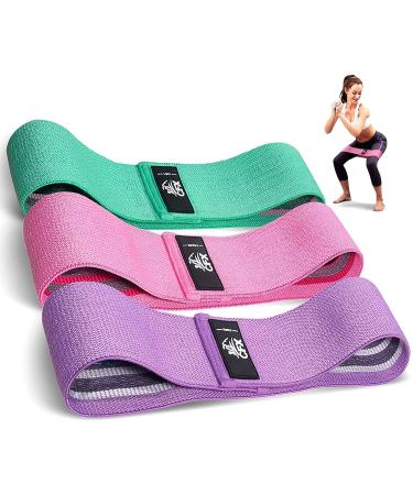 CFX Resistance Bands 3 Sets Premium Exercise Bands with Non-Slip Design for Hips & Glutes 3 Resistance Level Workout Booty Bands for Women and Men Home Training Fitness Yoga Green Pink Purple