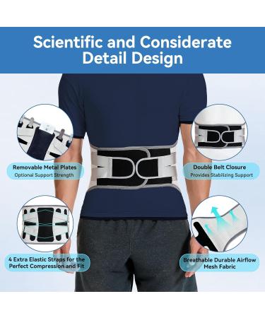 2024 Upgrade Back Brace for Lower Back Pain | Ergonomic Support Belt for Men & Women | Removable Stays | X-Large (Grey - Buy Online on GoSupps.com