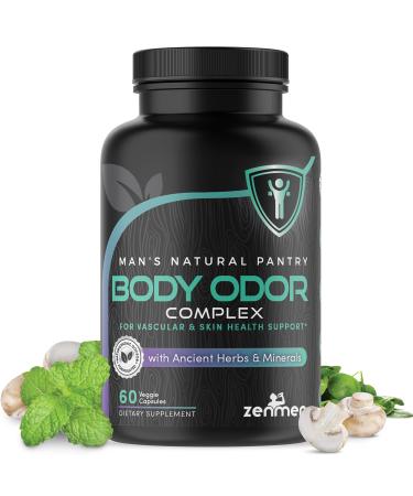Natural Body Odor Eliminator Pills - Reduce Bad Breath Sweat Armpit & Foot Odor - Chlorophyll Tablets with Zinc Champignon Psyllium Fiber - Vegan Capsules Made in USA 60 Count (Pack of 1)