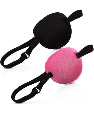 Eye Patch 2 Pairs Eye Patch for Adults Medical with Adjustable Buckle Plain Cotton Eye Patch Medical for Lazy Eye Amblyopia Strabismus for Kids and Adults(Black & Pink)