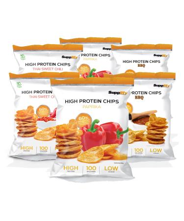 Supplify protein chips (mix -box vegan) -protein snack for losing weight or muscle building -the delicious alternative to protein powder or bar (12 x 50g) mix -box vegan 50 g (12 pack)