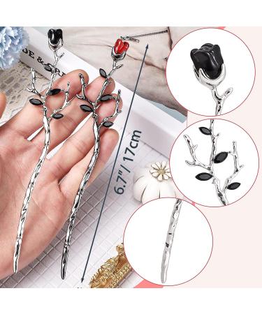 Noverlife 2PCS Rose Hair Sticks - Retro Metal Flower Chopsticks and Hair Pins for Women - Vintage Flower Hair Accessories - Buy Online on GoSupps.com
