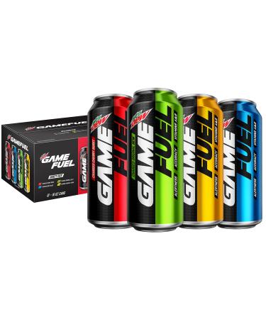 Mountain Dew Game Fuel, 4 Flavor Variety Pack, 16oz Cans (12 Pack), Vitamins A + B (Packaging May Vary)