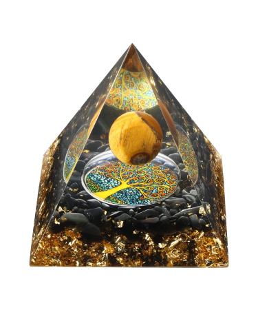 Orgone Pyramid for Positive Energy, New Crystal Pyramid Orgone Pyramid, Protection Crystals Energy Generator for Stress Reduce Healing Meditation Attract Wealth Lucky (Tiger Eye Ball + Obsidian)