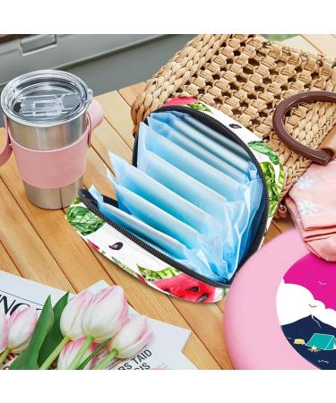 MUOOUM Watercolor Watermelon Leaves Sanitary Napkin Storage Bag - Portable Menstrual Cup Pouch for Women and Teen Girls - Buy Online on GoSupps.com