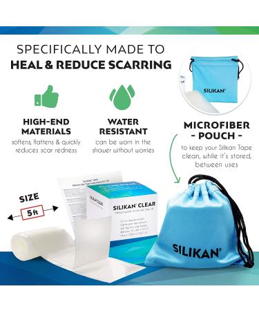 Silikan Clear Gel Silicone Scar Tape - Medical Grade Invisible Scar Repair Sheet for Burn, Face, Breast, Acne - 5ft Roll - Buy Online on GoSupps.com