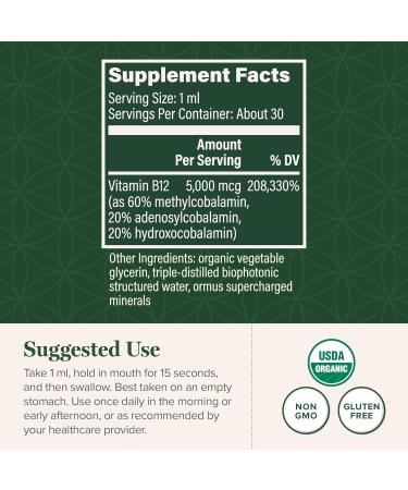 Global Healing Triple Activated B12 5000 mcg Organic Sublingual Liquid Vitamin | Energy & Metabolism Support - 2 Fl Oz - Buy Online on GoSupps.com