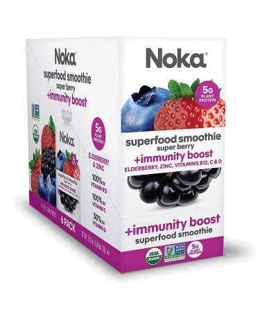 Noka Super Berry Immune Support Smoothie Pouches - 12 Pack, Vegan & Gluten-Free with Flax Seed, Plant Protein, Vitamin C, D & B12, Elderberry, Zinc - Organic 4.22oz - Buy Online on GoSupps.com