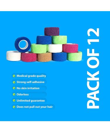 Buy Self Adhesive Bandage Wrap - Non-Woven Breathable & Water-Resistant Vet Wrap - 12 Multicolor Rolls 1 x 5 Yards for First Aid - Buy Online on GoSupps.com