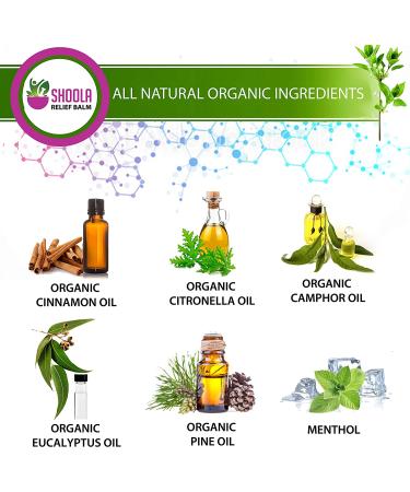 SHOOLA Pain Relief Balm - Maximum Strength Organic Rub for Headaches, Joint, Back & Muscle Pain, Nasal Sinus Infection, Menstrual Pain - 100% Essential Oil Salve - Buy Online on GoSupps.com