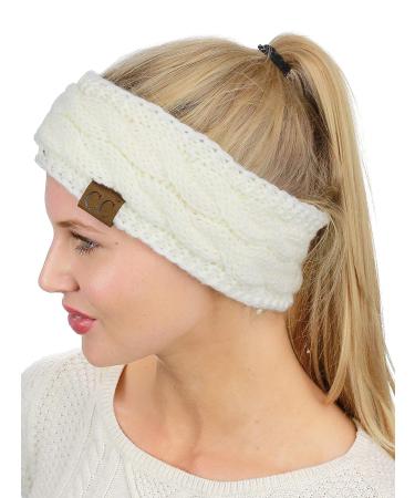 C.C Soft Stretch Cable Knit Ear Warmer Headband - Winter Warm & Fuzzy Lined (Ivory) - Buy Online on GoSupps.com