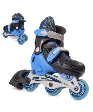 New Bounce Roller Skates for Little Kids - Shoe Size EU 24-28, US Kids Junior Size 8-11, 2-in-1 Roller Skates for Boys, Converts from Tri-Wheel to Inline Skates - Rollerskates for Beginners | Blue