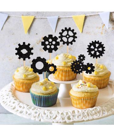 Ercadio 24 Pack Robot Gears Cupcake Toppers Black Cartoon Robot Gears Cupcake Toppers Picks Robot Gear Happy Birthday Cake Decor for Robot Theme Boys Birthday Baby Shower Party Supplies Pattern 4 - Buy Online on GoSupps.com