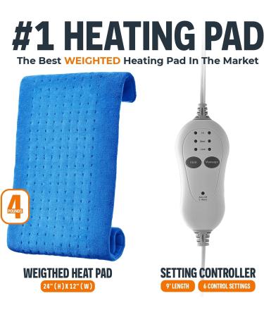 Cure Choice 3-in-1 Weighted Heating Pad with Massager - 12x24 Large Electric Heat Pad for Back Pain Relief, Cramps - 3 Heat & 3 Massage Settings - Ultra Soft Heat Pad (Blue) - Buy Online on GoSupps.com