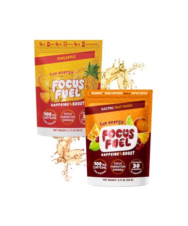 FocusFuel Energy Chews Variety Pack Pineapple & Fruit Punch Flavors (2-Pack 30 Servings Total) 100mg Natural Caffeine + Nootropics Smooth Energy & Focus No Crash or Jitters