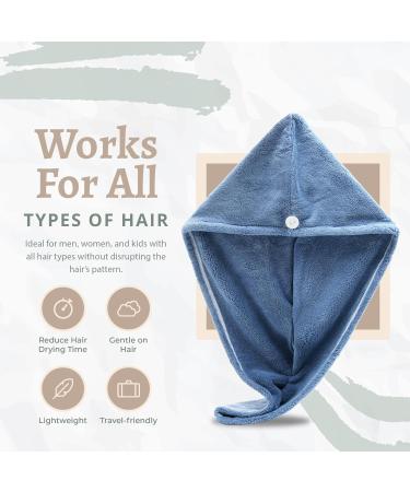Microfiber Hair Towel Wrap | Super Absorbent Hair Turban with Buttons | Fast-Dry Salon Hair Cap - Blue - One Size - Buy Online on GoSupps.com