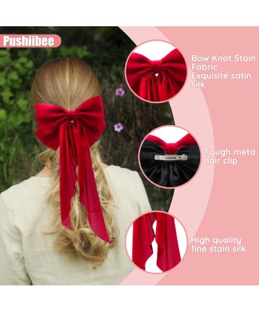 12 Pcs Silky Satin Hair Bows for Women. Bow Hair Clips 3 Colors Oversized Hair Bow Hair Clips Tassel Ribbon Bow Clips French Barrette Hair Accessories for Women Long Short Hair - Buy Online on GoSupps.com