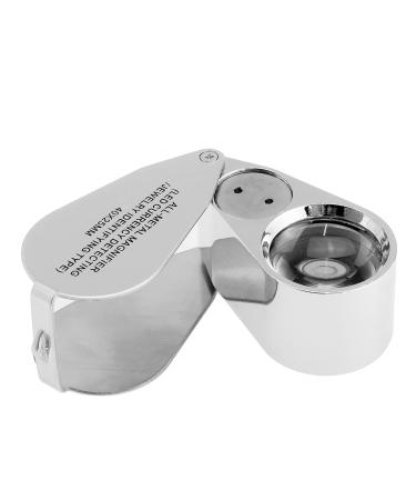 40X Illuminated Jeweler LED UV Lens Loupe Magnifier with Metal Construction and Optical Glass, with Kare and Kind Retail Package (40X x 25 mm, Silver)